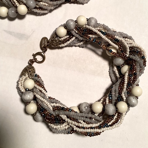 Vintage Haskell multi strand glass bead & seed bead necklace & bracelet demi set - Picture 5 of 15